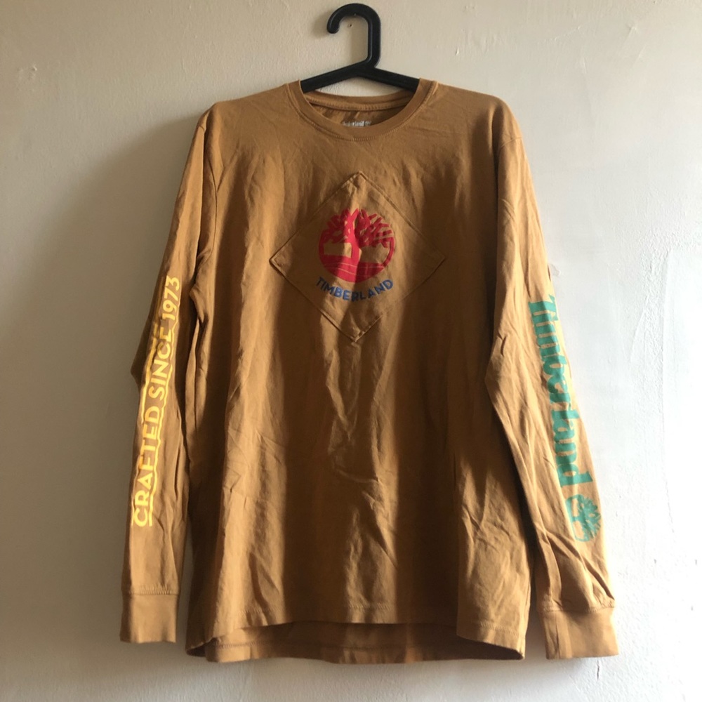 Timberland logo long sleeve shirt mustard M cotton
